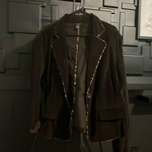 Brown Corduroy Blazer w/Floral Trim